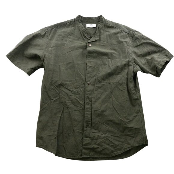 Uniqlo Men's Shirt Small Short Sleeve Cotton Linen Blend Green Button Up Casual - Picture 1 of 13